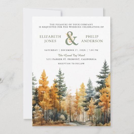 秋素朴秋松の木QRコード結婚ズ 招待状 (正面)