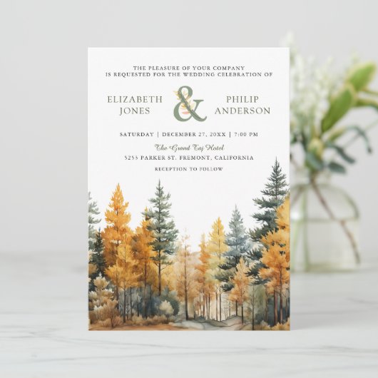 秋素朴秋松の木QRコード結婚ズ 招待状 (スタンド正面)