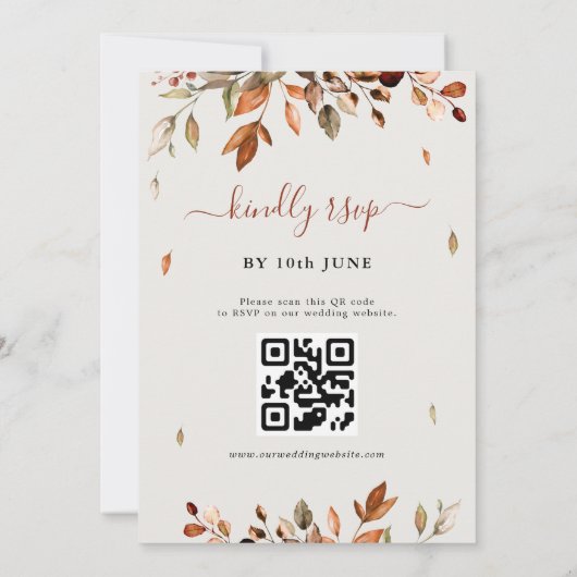 秋素朴紅葉カントリー結婚ボホイン 招待状 (裏面)