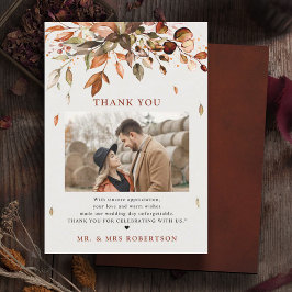 秋素朴紅葉国の結婚写真 サンキューカード