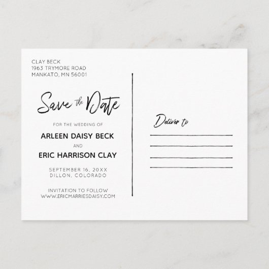 秋素朴結婚の |日付はがきを保存 案内ポストカード (裏面)