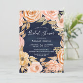 秋素朴自然フローラネイビーブルーブライダルシャワー 招待状 (スタンド正面)