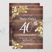 秋素朴花模様ゴールドフォイルドット40th誕生日 招待状 (正面/裏面)