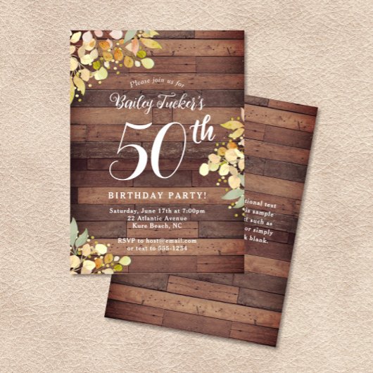 秋素朴花模様ゴールドフォイルドット50誕生日 招待状