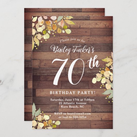 秋素朴花模様ゴールドフォイルドット70誕生日 招待状 (正面/裏面)