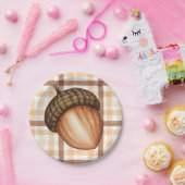 秋素朴茶色の格子状秋アコーンベイビーシャワー ペーパープレート (パーティー)