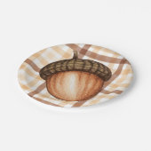 秋素朴茶色の格子状秋アコーンベイビーシャワー ペーパープレート (アングル)