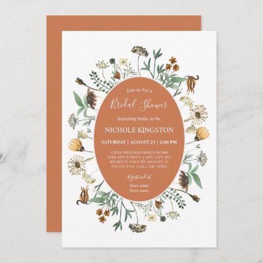 秋素朴野草花ブライダルシャワー 招待状 (正面/裏面)