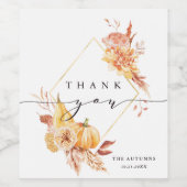 秋素朴金ゴールドフローラパンプキカスタムンThank You ワインラベル (シングルラベル)