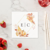 秋素朴金ゴールドフローラパンプキ結婚ンズモノグラム スタンダードカクテルナプキン (インサイチュ)