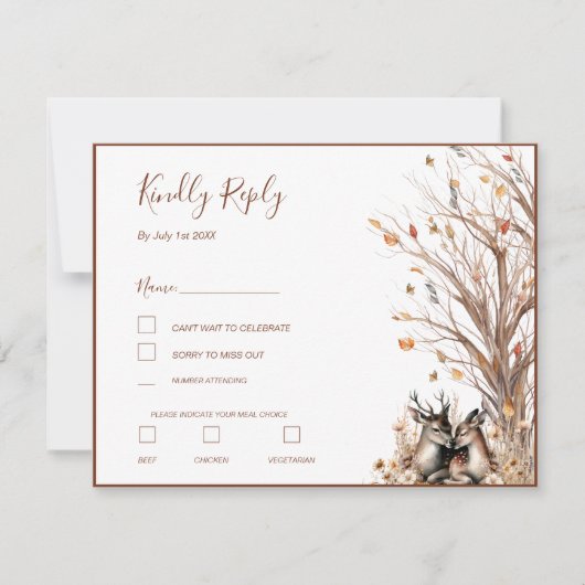 秋素朴鹿結婚コレクション 出欠カード (正面)