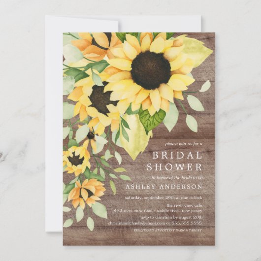 秋素朴黄色ひまわりブライダルシャワー 招待状 (正面)