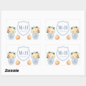 秋結婚のカボチャの青と白の紋付 長方形シール (シート)