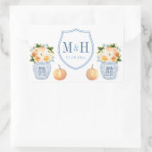 秋結婚のカボチャの青と白の紋付 長方形シール (バッグ)