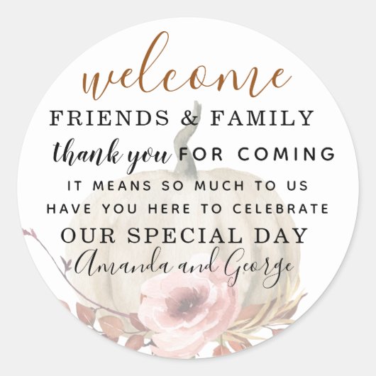 秋結婚のカボチャ感謝していミ ラウンドシール (正面)