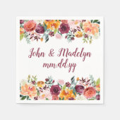 秋結婚のサーヴィエットウォーターパーソナライズされたカラー スタンダードカクテルナプキン (正面)