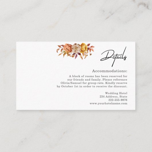 秋結婚の宿泊詳細 エンクロージャーカード (裏面)