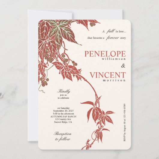 秋結婚の結婚愛 招待状 (正面)