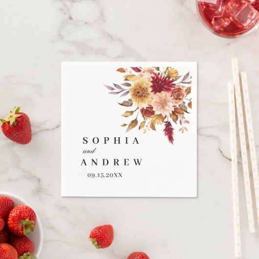 秋結婚の花のナプキン スタンダードカクテルナプキン (インサイチュ)