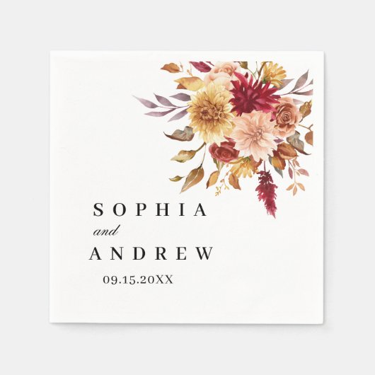 秋結婚の花のナプキン スタンダードカクテルナプキン (正面)