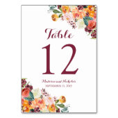 秋結婚フラワーのテーブル番号カードオレンジピンク テーブルナンバー (裏面)