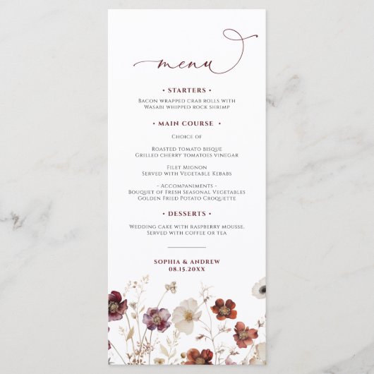 秋結婚ワイルドフラワーのメニュー メニュー (正面)
