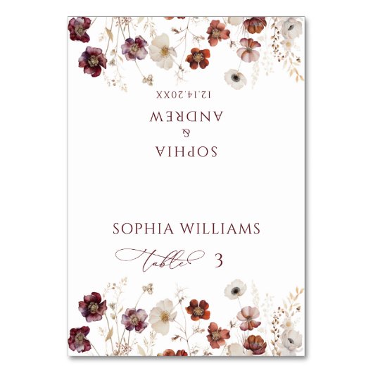 秋結婚ワイルドフラワー座席表 テーブルナンバー (正面)