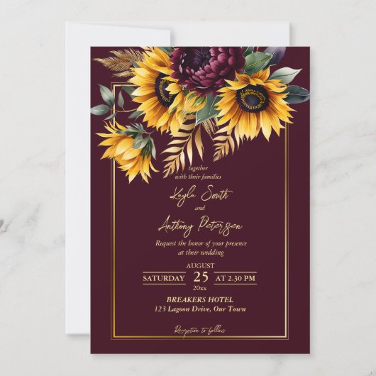 秋結婚夏の熱烈なヒマワリ 招待状 (正面)