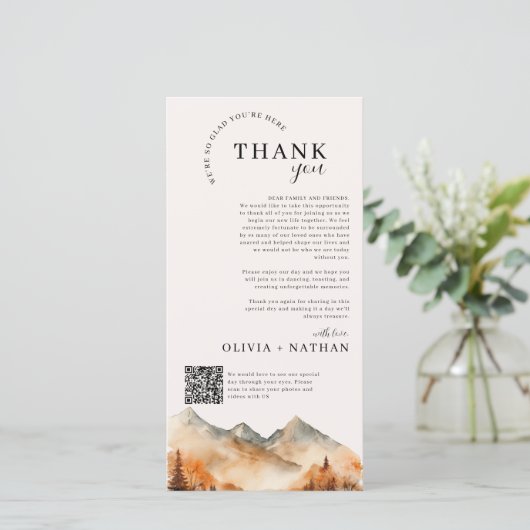 秋結婚山とQRコード サンキューカード (スタンド正面)