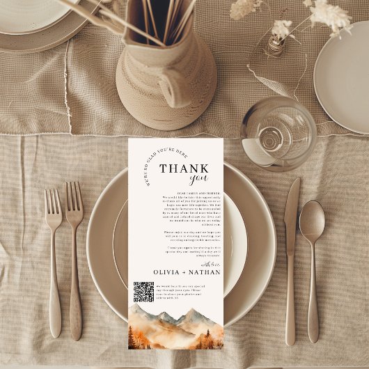 秋結婚山とQRコード サンキューカード