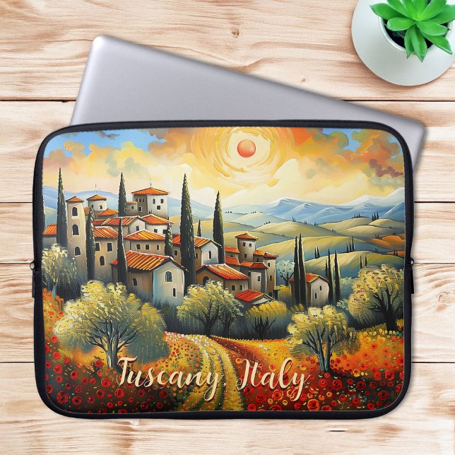 秋絵画のトスカーナ |イタリア |トラベルアート ラップトップスリーブ (Painting of Tuscany in Autumn | Italy | Travel Art Laptop Sleeve)