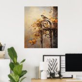 秋絵画の垣鳥の鳴き声 ポスター (ホームオフィス)