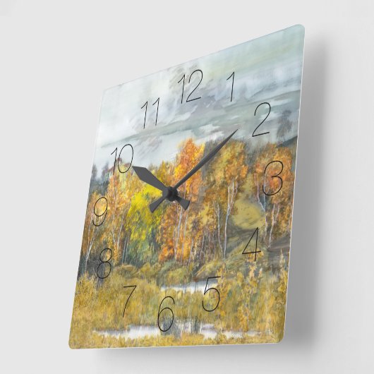 秋絵画の水色 スクエア壁時計 (傾斜)