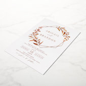 秋緑のバラ金ゴールド幾何素朴結婚の 箔招待状 (回転した状態)