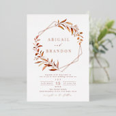 秋緑のバラ金ゴールド幾何素朴結婚の 箔招待状 (立ち正面)