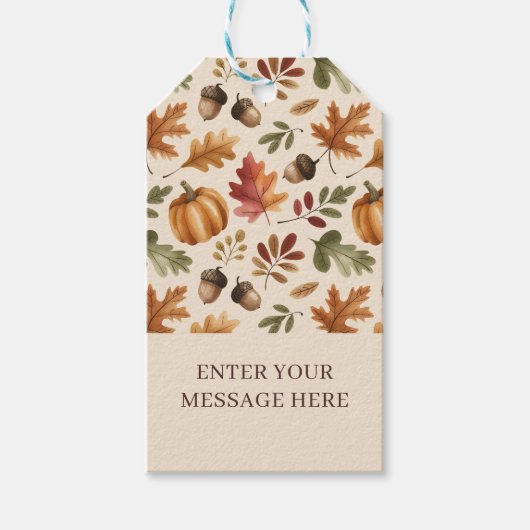 秋自然オレンジウォーターカラーパンプキンメープル離れズ ギフトタグ (正面)