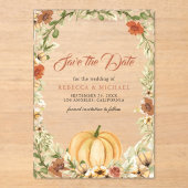 秋自然フローラカボチャ結婚式の日付を保存 アクリル招待状 (正面)