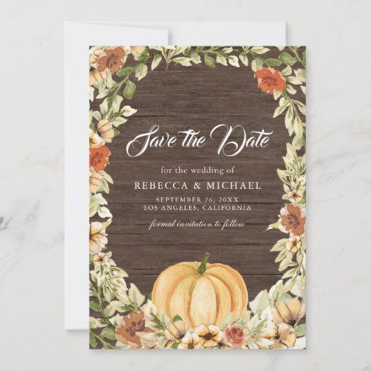 秋自然フローラパンプキンバーンウッド結婚ズ セーブザデート (正面)