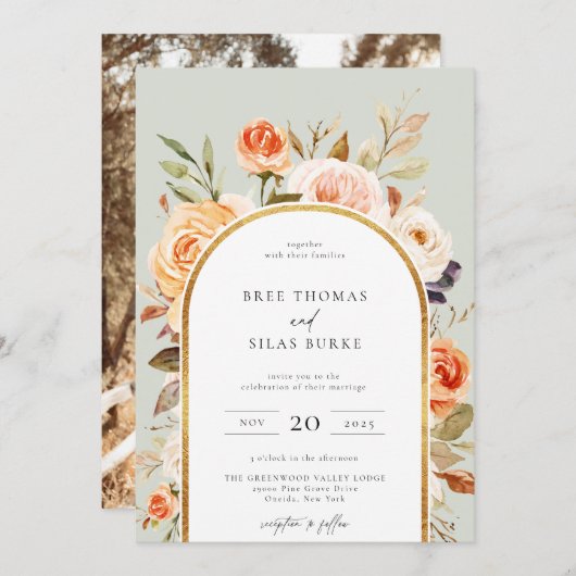 秋自然植物性フローラアーチ結婚枠 招待状 (正面/裏面)