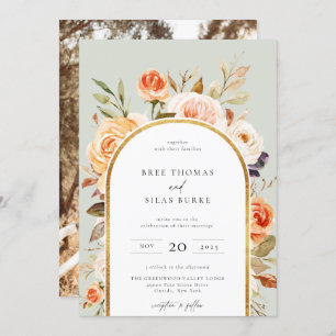秋自然植物性フローラアーチ結婚枠 招待状