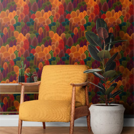 秋色さびた赤緑とオレンジの木柄 壁紙