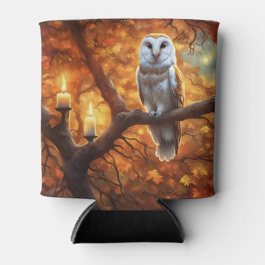 秋色のフクロウの保冷ケース 缶クーラー (正面)