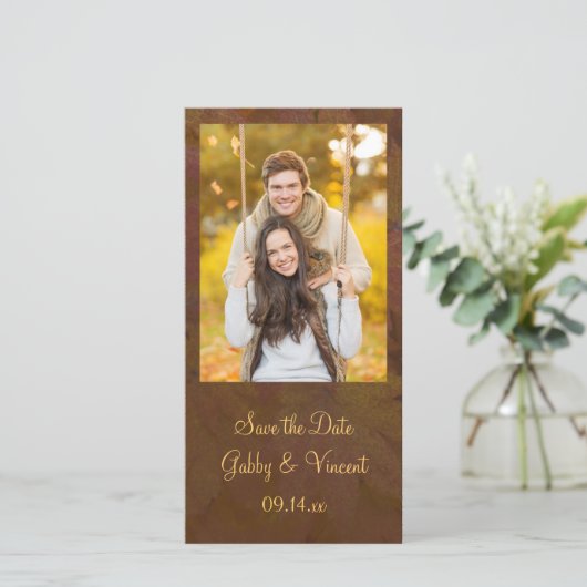 秋色のメープル葉の結婚式日付を保存 セーブザデート (スタンド正面)