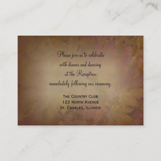 秋色のメープル葉ズウェディングレセプションカード エンクロージャーカード (正面)