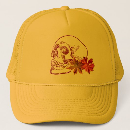 秋色の人間のスカルのスケッチ キャップ (正面)