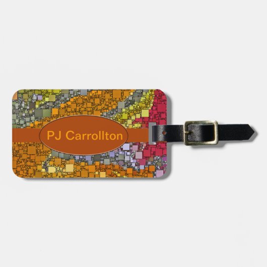 秋色の幾何抽象芸術モザイク ラゲッジタグ (正面横)
