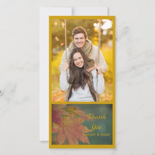 秋色の結婚は写真カード感謝していしています サンキューカード (正面)