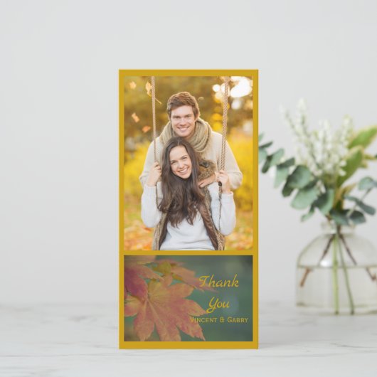 秋色の結婚は写真カード感謝していしています サンキューカード (スタンド正面)