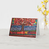 秋色数々のの木と水絵画の カード (黄色い花)