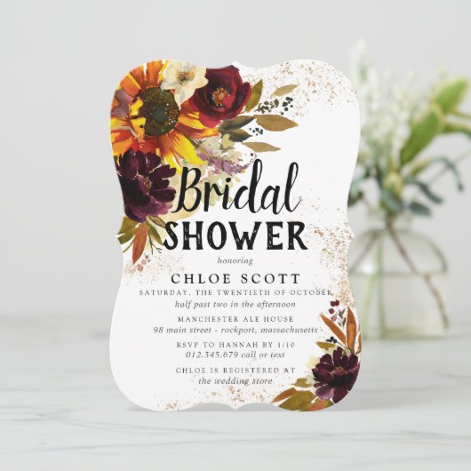 秋花と金ゴールドブライダルシャワー 招待状 (スタンド正面)